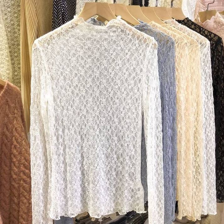 Rosa Clothing - Wholesale T-Shirt - Women's - Textured Floral Lace Sheer Mesh see through Layering Top