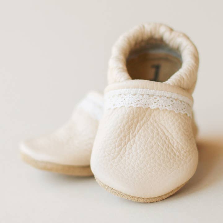 Baby Girl Leather Slip-on Shoes in Cream | Baby Girl Shoes for wholesale by Sun & Lace