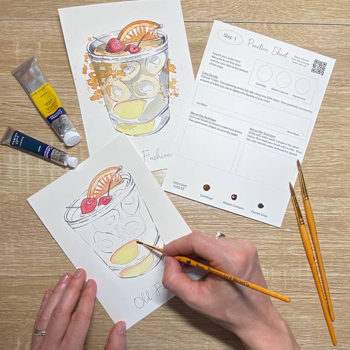 Emily Marie Watercolors - Wholesale DIY Craft Kit - Watercolor Date Night Kit: Old Fashioned Cocktail6