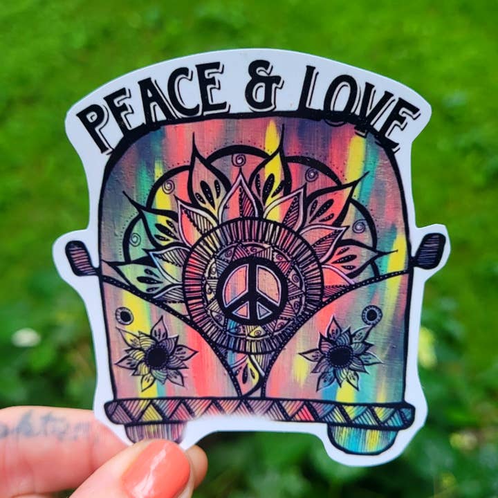 Peace & love ,Hippie Bus Stickers, my original design for wholesale by Wild & rare