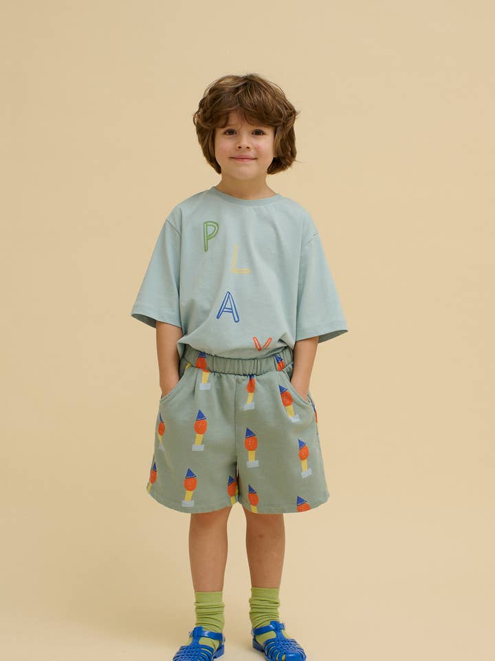 Blue ORGANIC COTTON PLAYFULL SWEATSHORTS for wholesale on Faire