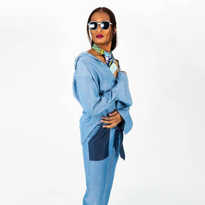 Pantalon de jogging urbain en chambray UPF 50+ pour la vente par Sun50