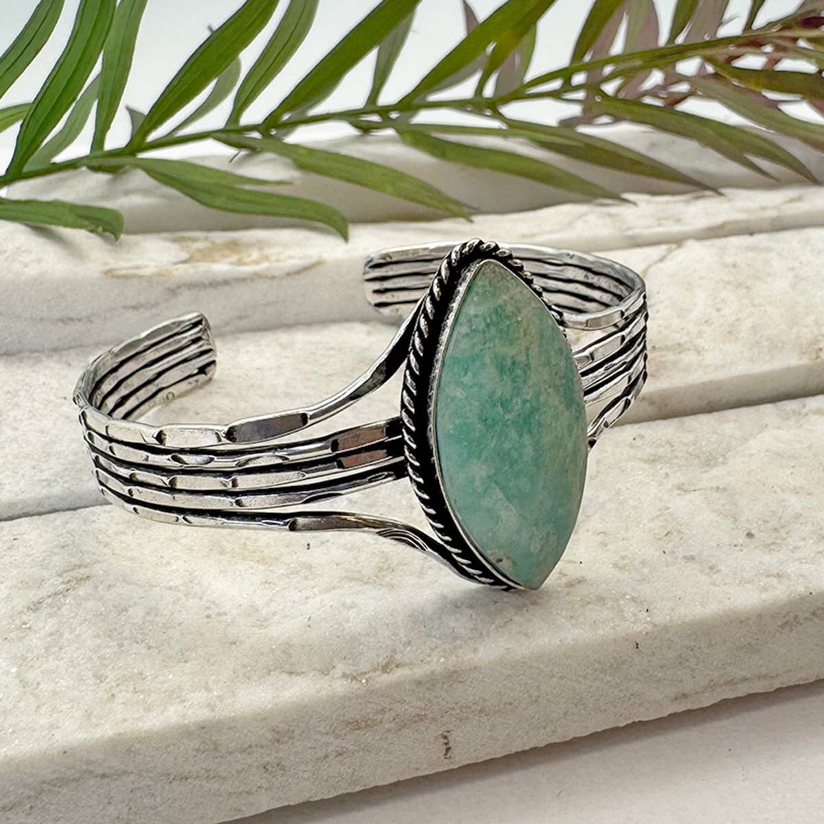Anju Jewelry - Wholesale Cuff Bracelet - Handcrafted Kashi Semiprecious Stone Cuff - Amazonite