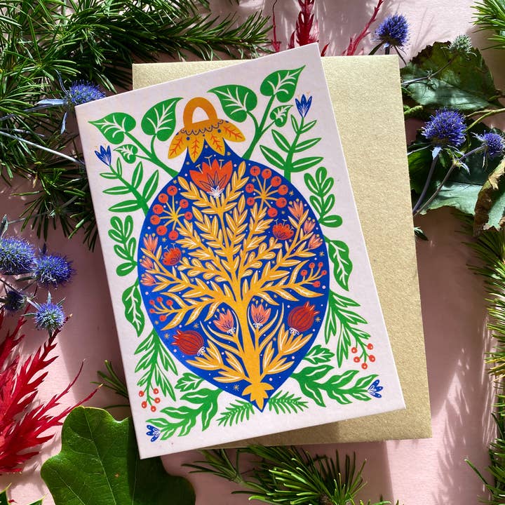 Cartão de Saudação Azul Drop Bauble por atacado de Samantha Dolan