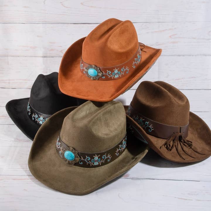 Western Embroidered Floral Strap Concho Cowboy Hat for wholesale by The Looks by Fame Accessories