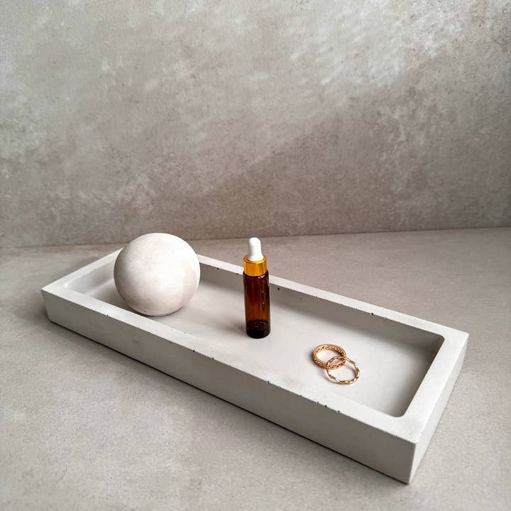 Minimal Loot Design - Wholesale Decorative Tray - Rectangular Concrete Tray, Entryway Tray, Jewelry Dish, Minimalist Cement Catchall, Soap Bottle Tray, Bathroom Tray, Trinket Holder, Modern