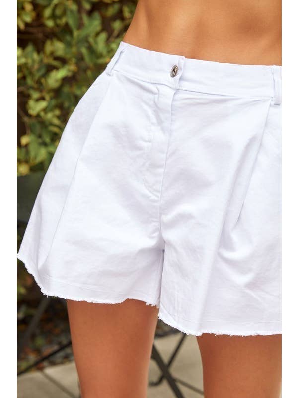 VENTI6 - Wholesale Shorts - Women's - TWILL PLEATED FRONT BUTTON RAW HEM SHORT (20555)5