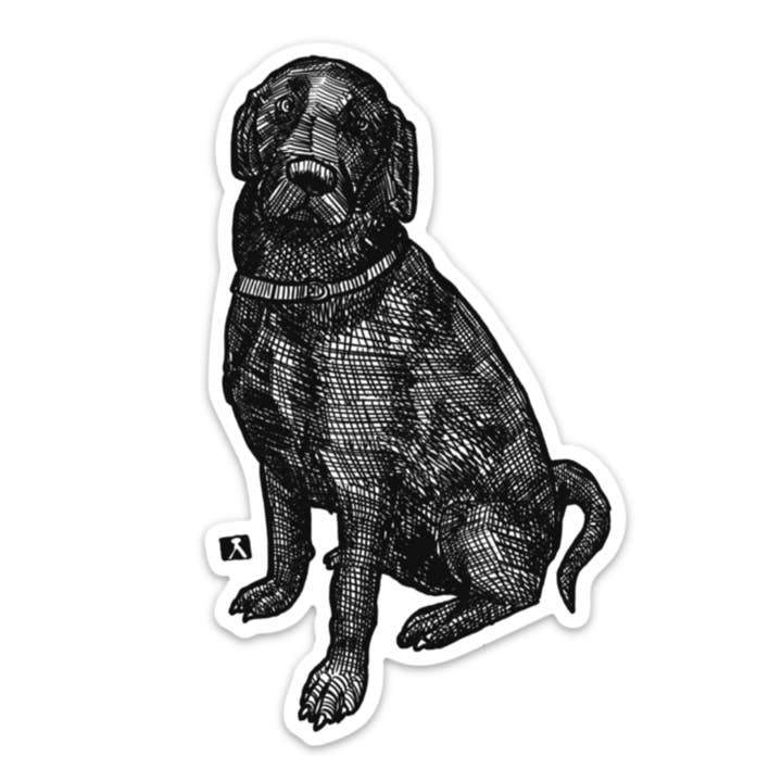 Black Labrador Retriever Pen And Ink Drawing Vinyl Sticker for wholesale by Bellavance Ink