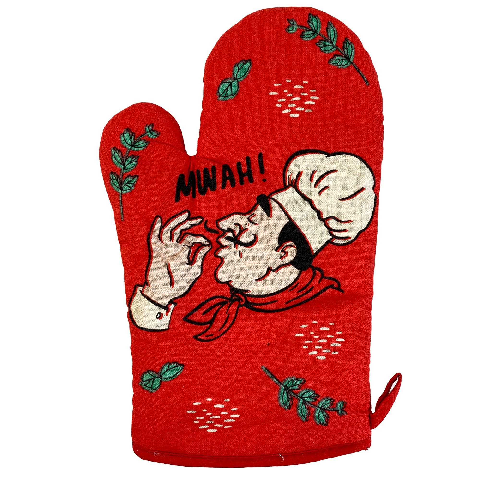 Red Chef's Kiss Oven Mitt Funny Gift for Cook Cute Graphic for wholesale on Faire0