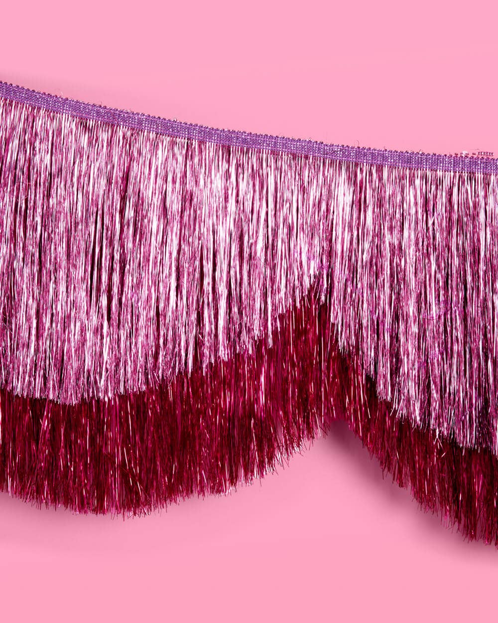Petit Fetti - Wholesale Party Sign/Banner - Pink Scalloped Shimmer Fringe Tinsel Banner, 5 feet2