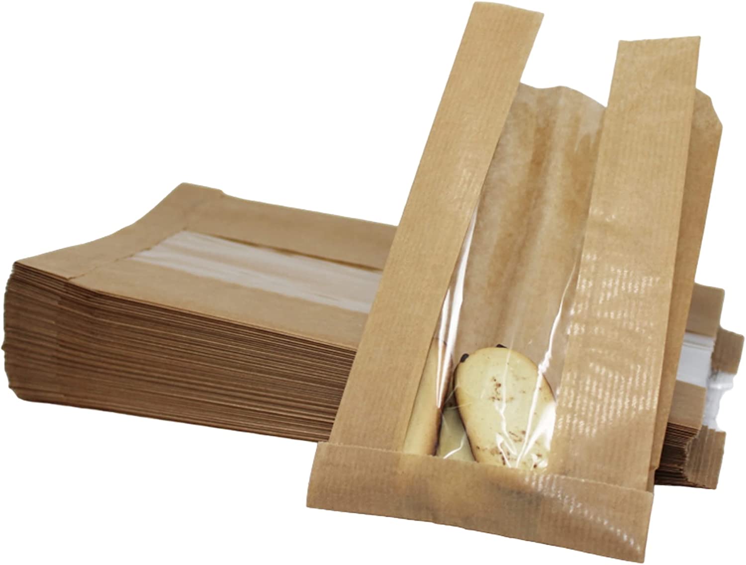 EcoQuality - Vendita all'ingrosso Involucro/sacchetto per alimenti - Borsa da forno in carta kraft marrone con finestra trasparente, 21,7 x 4,7 pollici0