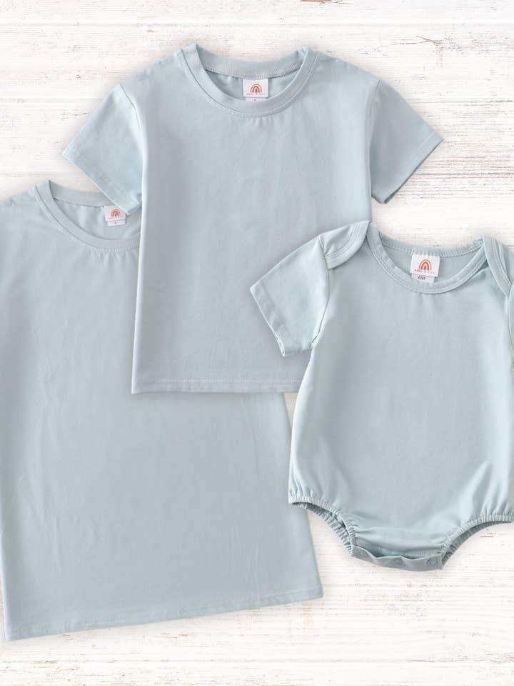 Blue blank basic t-shirt Adult Kids and baby bubble for wholesale by Aspen Rain Boutique