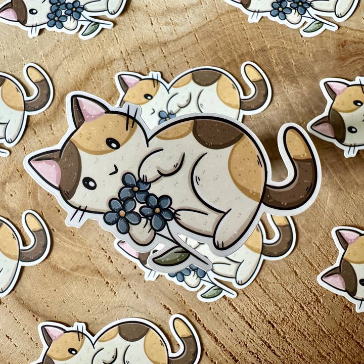 Cat & Flower Die Cut Sticker for wholesale by Magic&Books