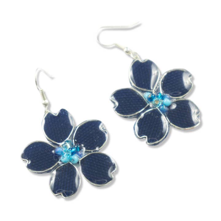 Dark Blue Linen Fish Hook Earrings for wholesale by Perennial Peaces