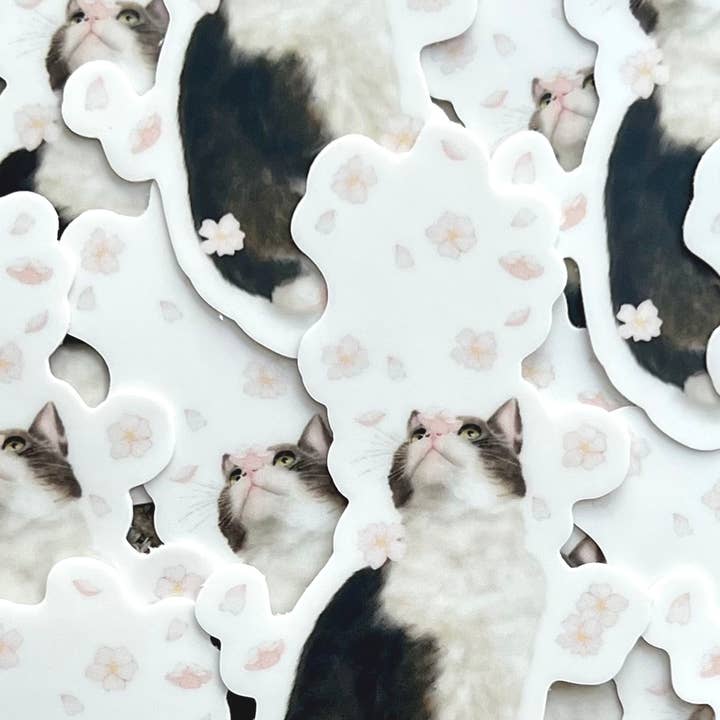 k.Patricia Designs - Wholesale Sticker - Falling Sakura Cat Sticker1