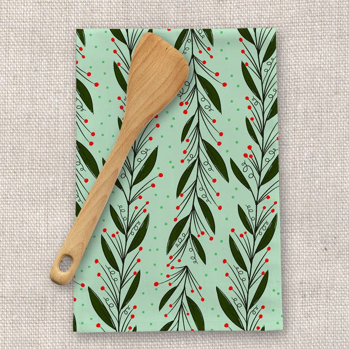 Rebecca Jane Woolbright - Wholesale Tea Towel - Mistletoe Tea Towel – Holiday Kitchen Linen