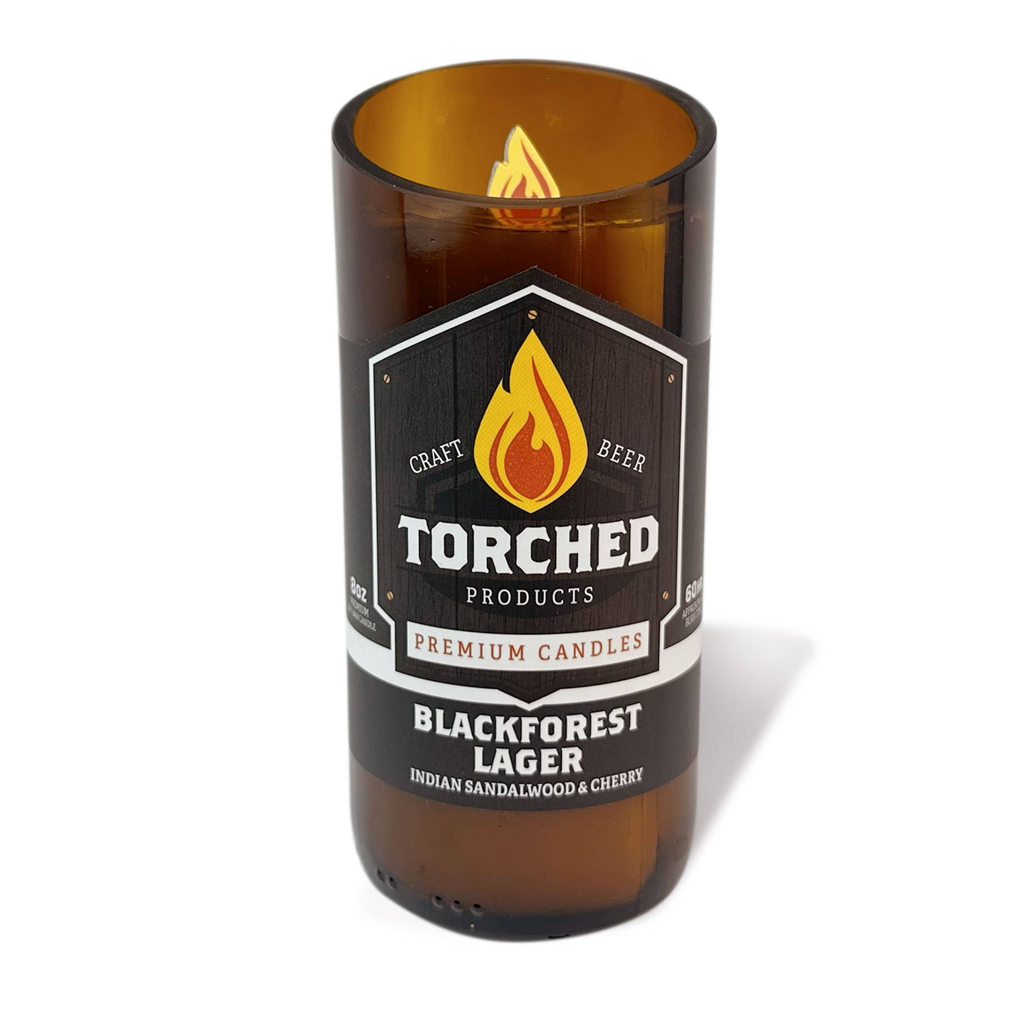 Torched Products – Großhandel Kerze im Glas / gefüllte Kerze – abgefackelte Bierflaschenkerze 8 oz - Blackforest Lager3