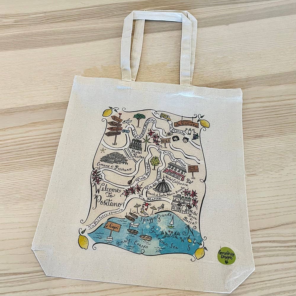 Gooseberry Designs – Großhandel Tragetasche – Damen – Positano Italy Tragetasche aus Baumwollleinen0