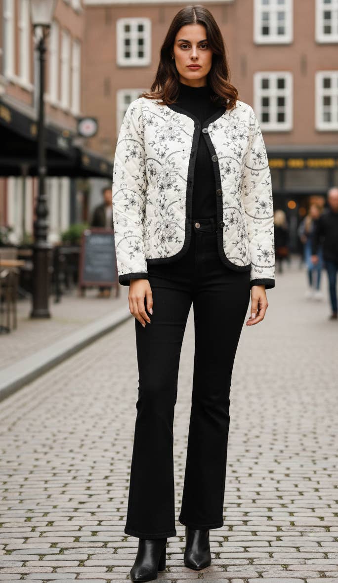 White Embroidered quilted jacket - XK001 for wholesale on Faire