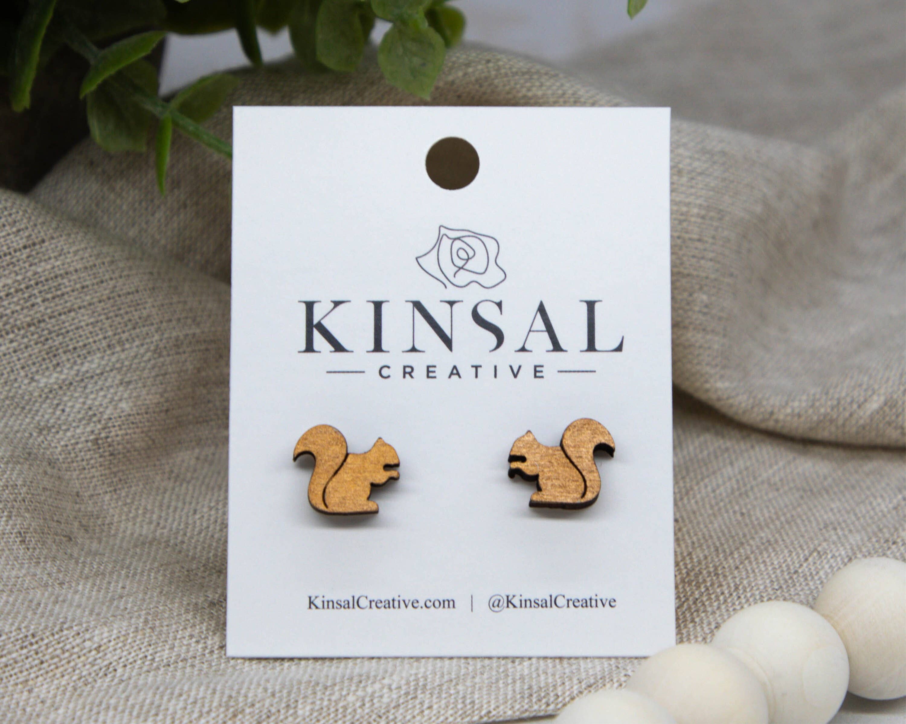 Kinsal Creative - Wholesale Stud/Post Earrings - Squirrel Wood Stud Earrings