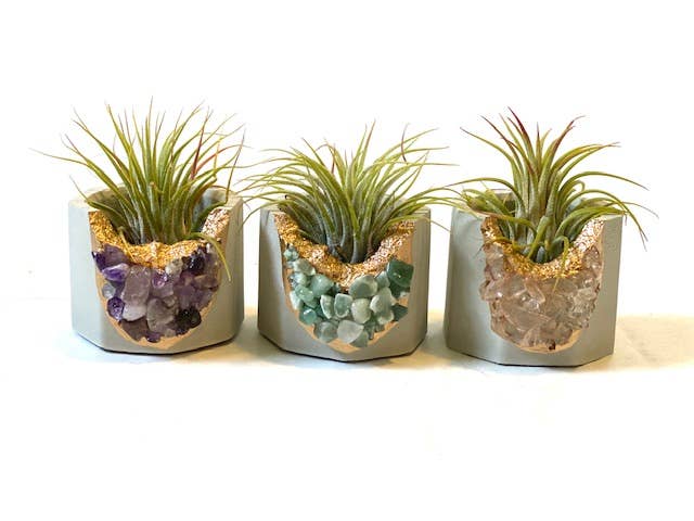 Plant One On Me Designs - Wholesale Plant Pot - MIXED - Natural and White Crystal Geode Planter w Air Plant3