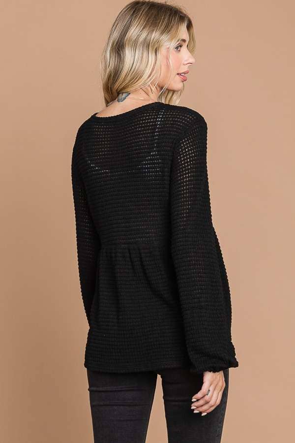 Culture Code - Wholesale Knit Top - Women's - CHT1821L - BUTTON DOWN RUCHING DETAIL LSLV TOP3