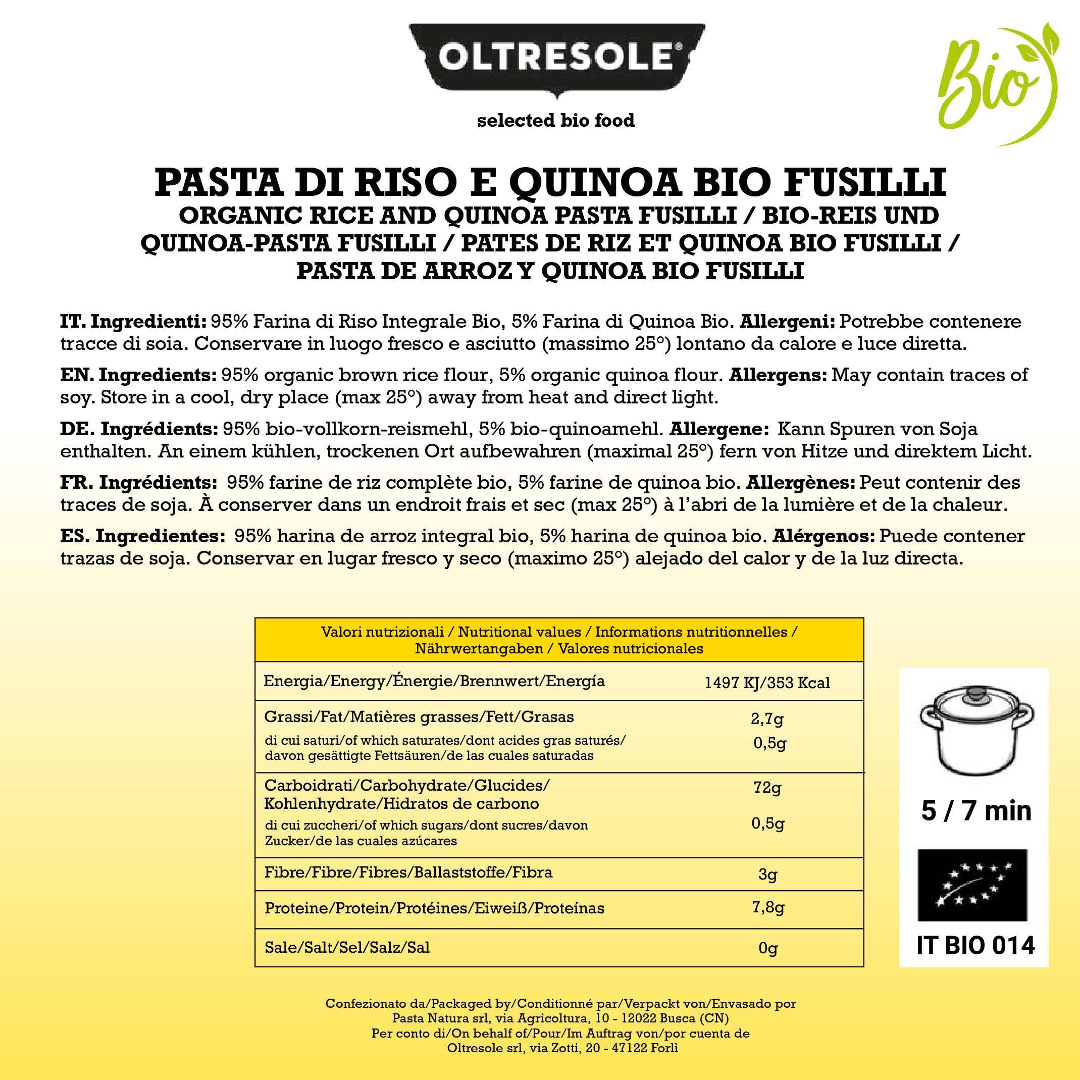 Oltresole - Wholesale Pasta - ORGANIC RICE AND QUINOA PASTA FUSILLI 4 Kg2