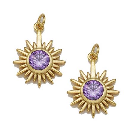 Lilla CZ Gull North Star Solros Charm, Sku #LK763 för wholesale av BestBeads&Beyond