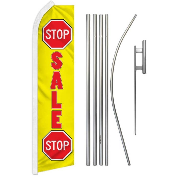 Kit de Drapeau et Mât Super Stop Vente Stop (Rouge & Jaune) pour la vente par Flags Importer