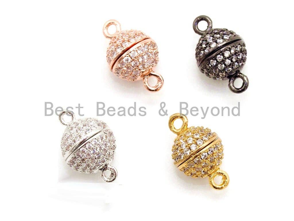 BestBeads&Beyond - Wholesale Clasp - 8mm/10mm/12mm/14mm/16mm CZ Micro Pave  Strong Magnetic Round Clasp, Cubic Zirconia Magnetic Clasp, Gold Rose Gold Clasp, sku#H551