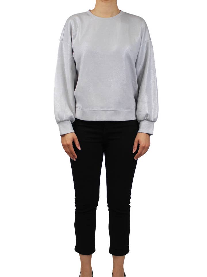 CZP11482M-S - Silver - Lurex Long Sleeve Sweater Shirt A3747 for wholesale by K & C Clothing, Inc.