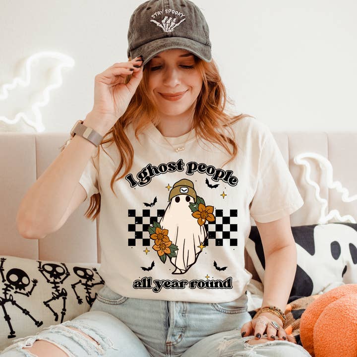 KA3 Stitch & Print - Wholesale Screen Printed T-Shirt - Women's - I ghost people all year round Tee2