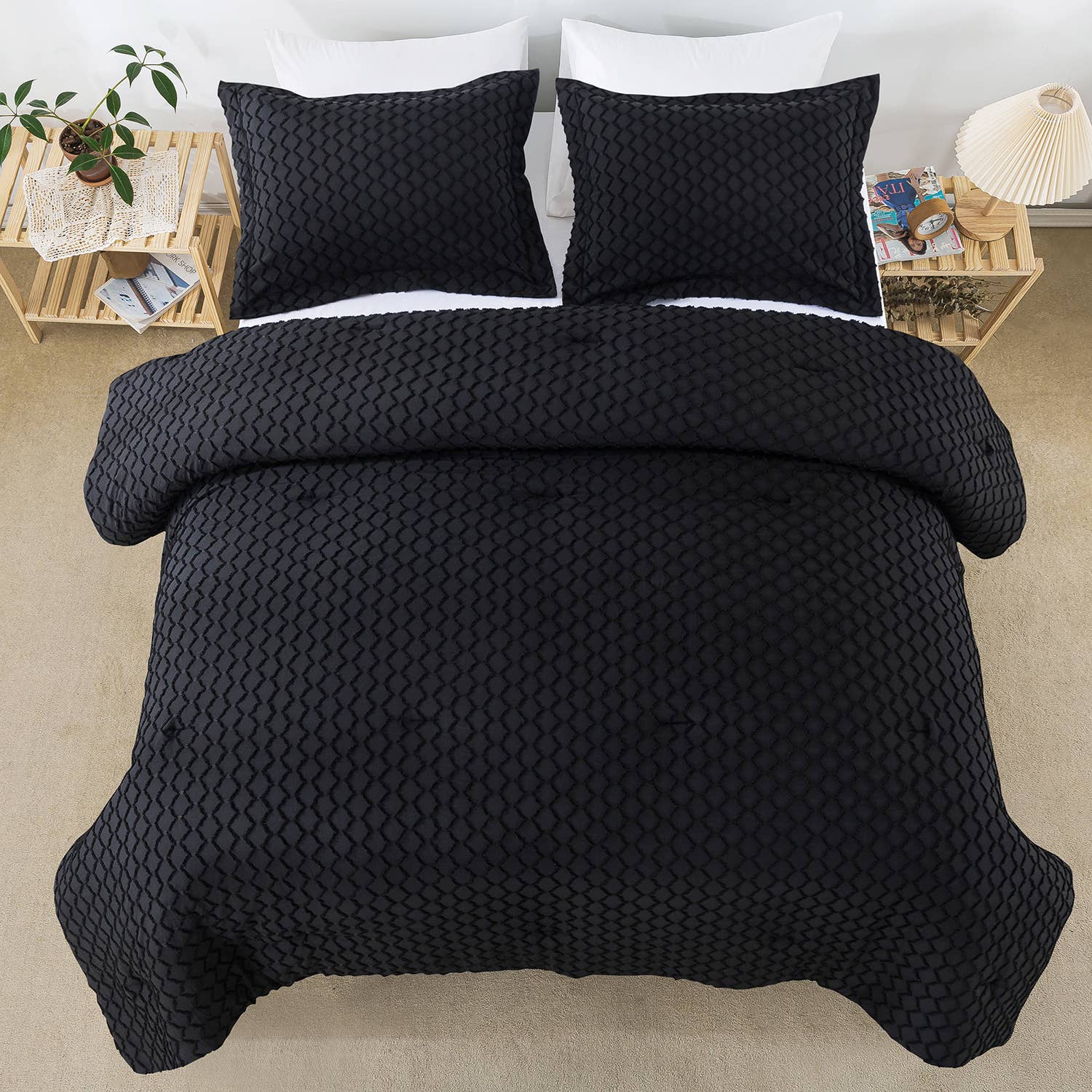 JML - Wholesale Bedding Set - 3 Pcs Jacquard Chic Comforter Set with Pillowcases, Black1