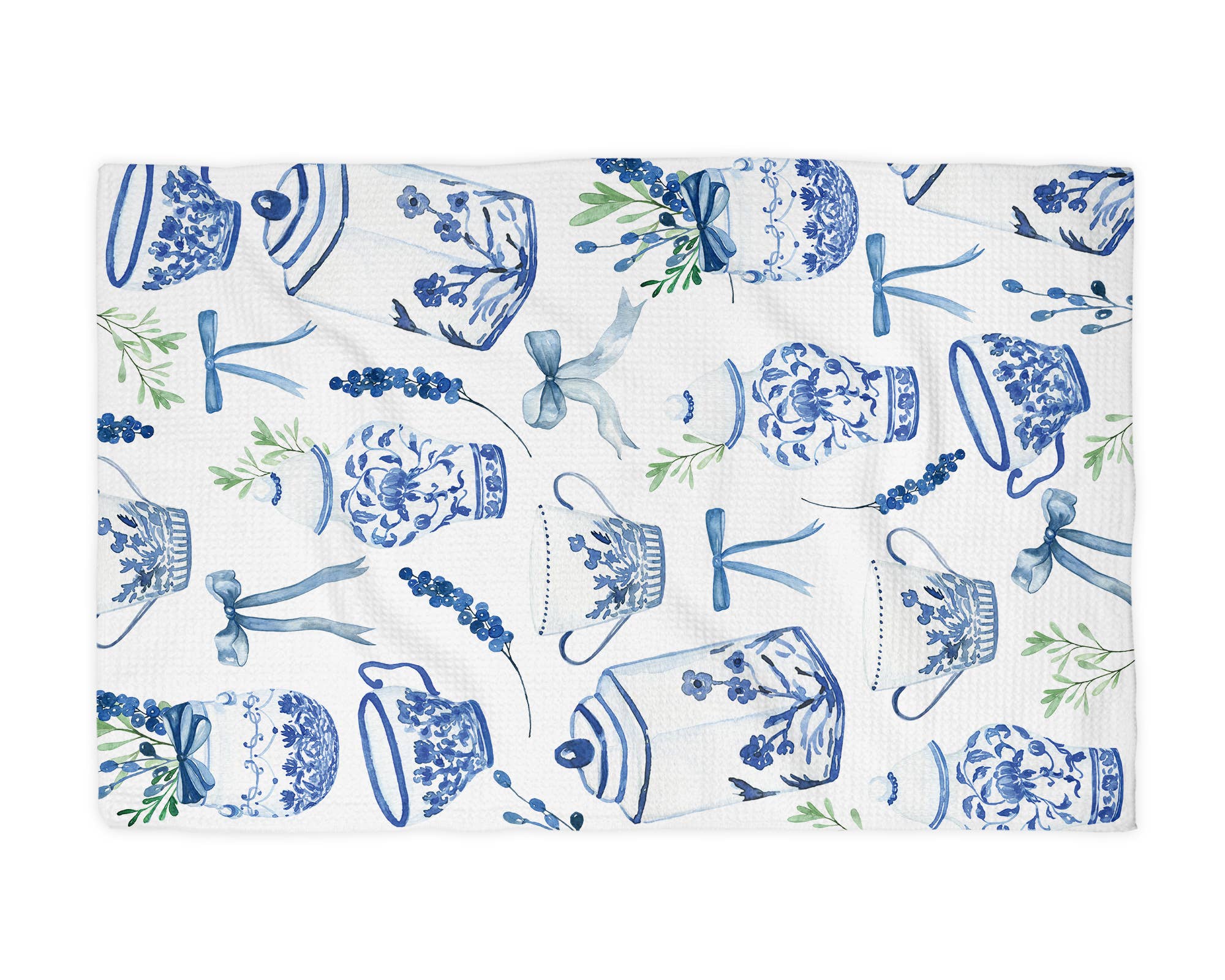 Canary Road - Wholesale Tea Towel - Chinoiserie Floral Kitchen Towel Vase Blue White Spring Bow1