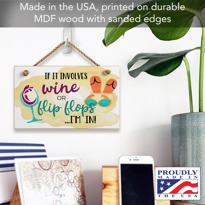 CounterArt/Highland Home/Thirstystone - Wholesale Sign - "Involves Wine" Humorous Hanging Wood Wall Sign 9.5" x 5.75"1