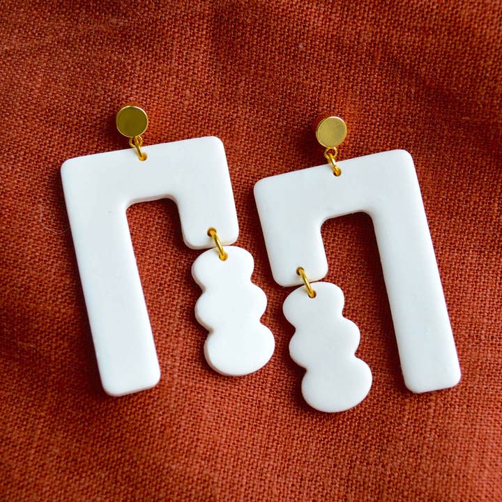 The Melanie / White Clay Rectangular Dangle Earrings for wholesale by Clay Jewels by Jules