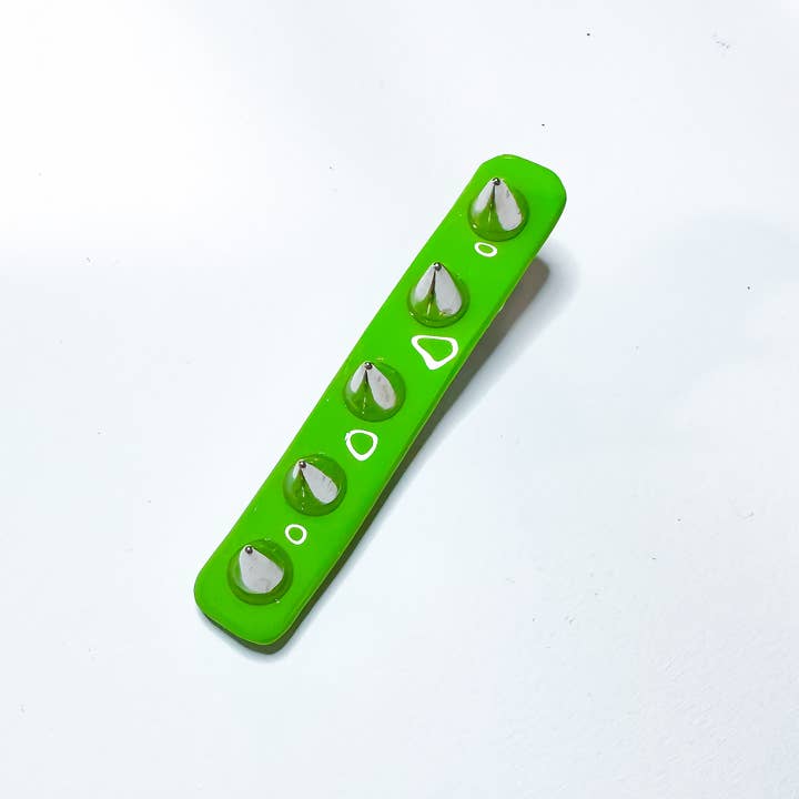 Night Moves Atelier - Wholesale Hair Clip - Women's - Charli XCX Brat Green Punk Studded Polymer Clay Hair Clip