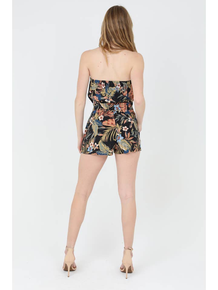 ANGIE - Wholesale Romper - Women's - B5A64-A878 STRAPLESS TROPICAL PRINT ROMPER WITH POCKETS2