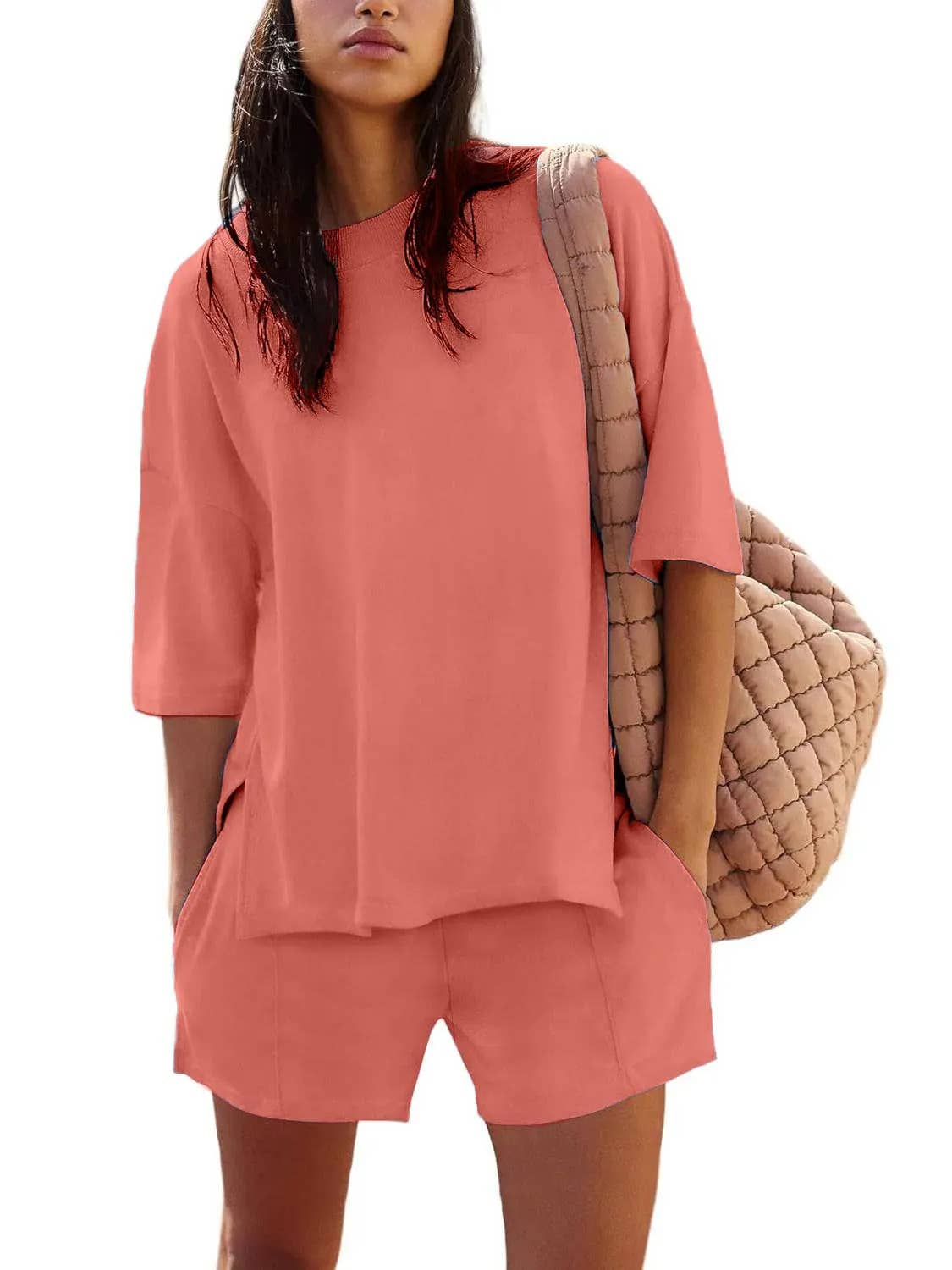 Rosa Clothing - Wholesale Top & Short Set (NOT Loungewear) - Women's - crewneck short sleeve oversized t-shirt & short casual set7