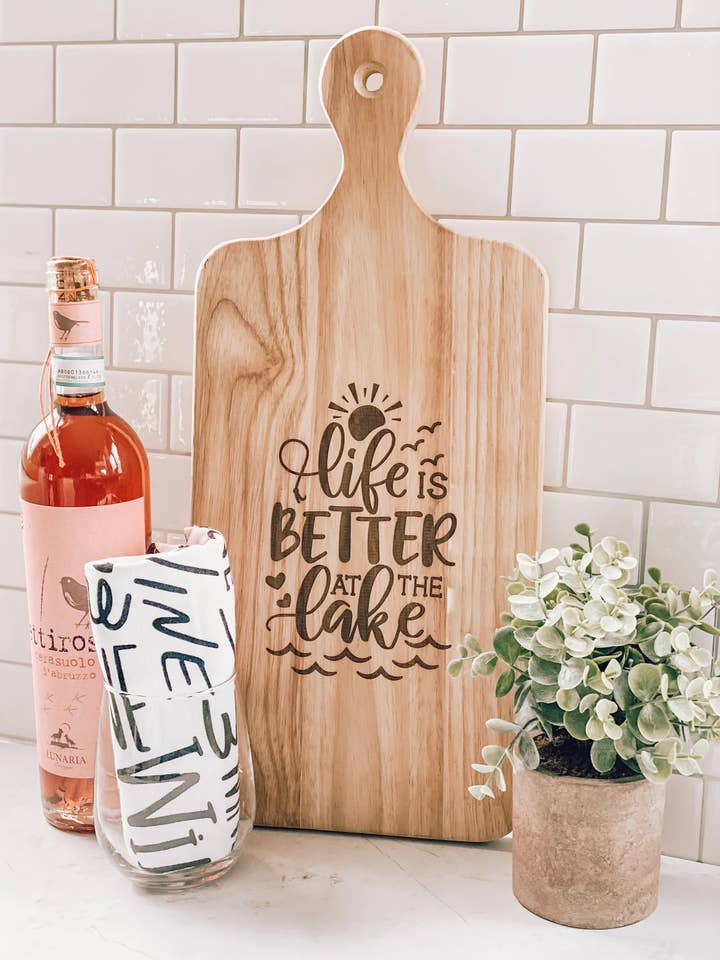 Life is Better at the Lake Charcuterie Cutting Board for wholesale by Home Bound Custom Decor