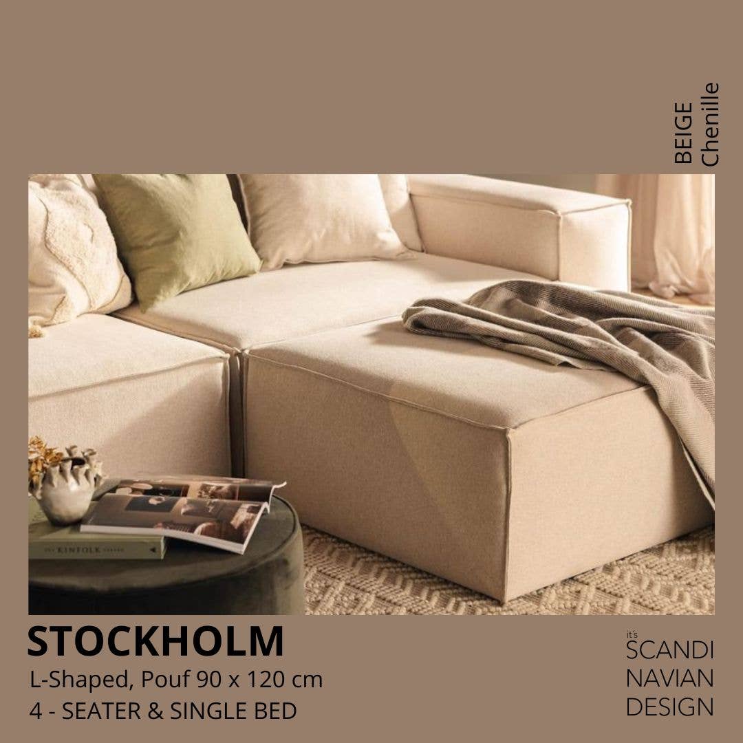 Stockholm L-Shaped sofa/single bed Chenille Beige removable & washable cover for wholesale on Faire4