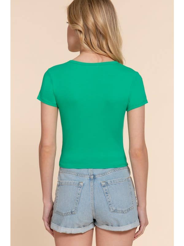 Active Basic | Active USA - Wholesale Knit Top - Women's - Short Sleeve V Shape Round Neck Knit Top