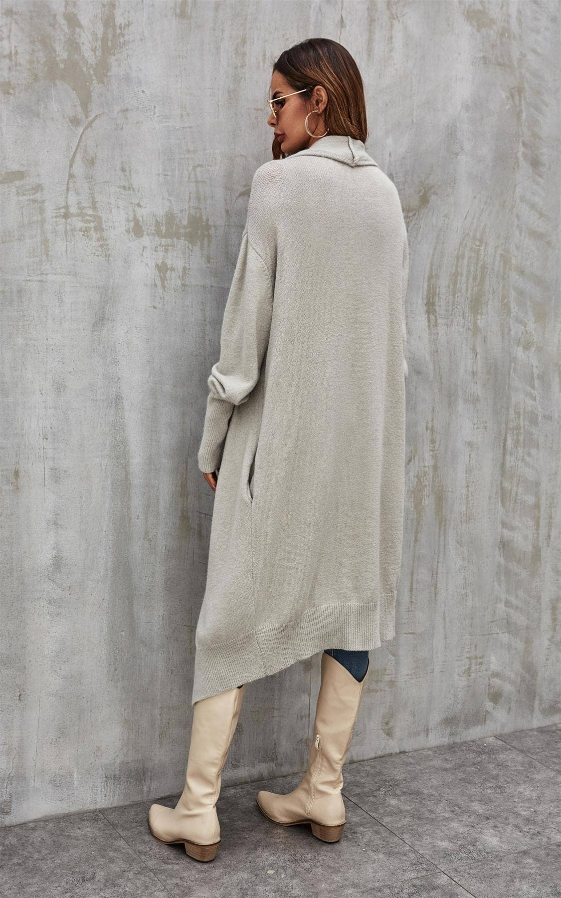 FS Collection (Germany) - Wholesale Cardigan - Women's - Grey Chunky Pleat Oversized Cardigan5