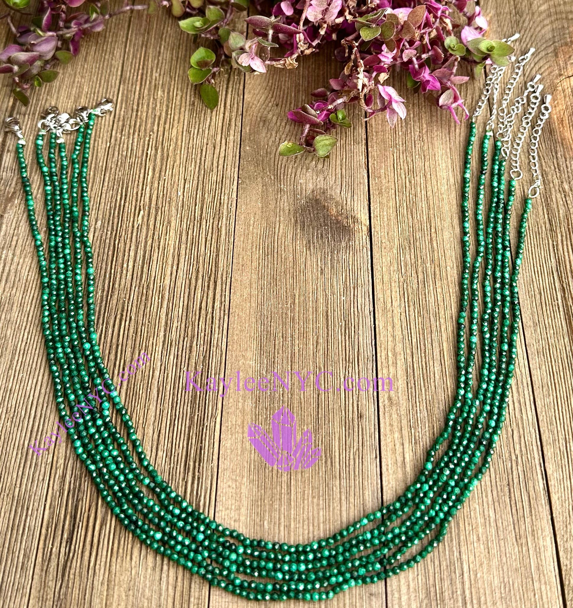 KayleeNYC - Wholesale Beaded/Pearl Necklace - 2mm Natural Malachite Necklaces Crystals Healing Energy