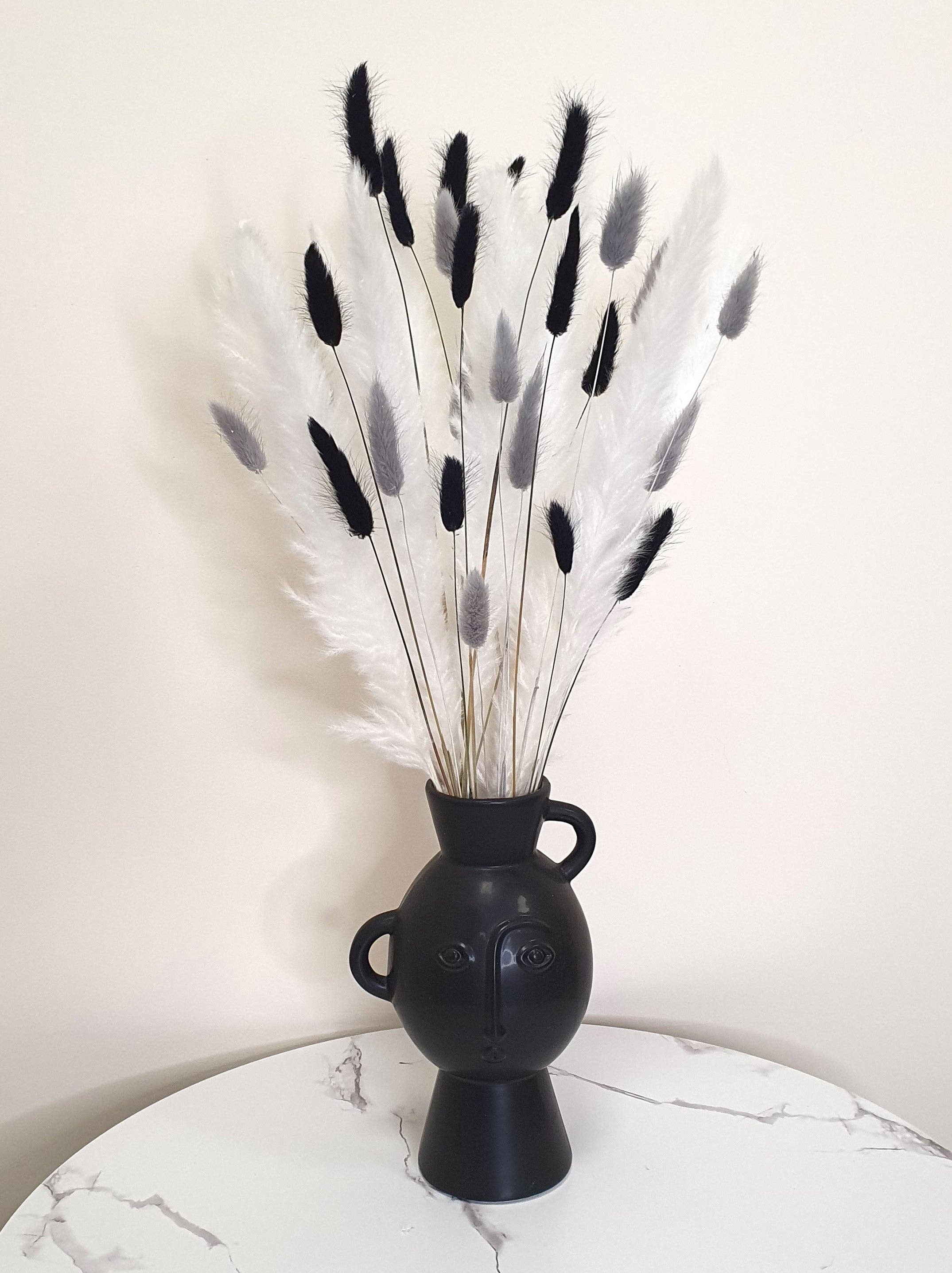Opal Lily - Wholesale Dried/Pressed Flowers - Pampas Grass & Bunny Tails Bundle - White, Black & Grey