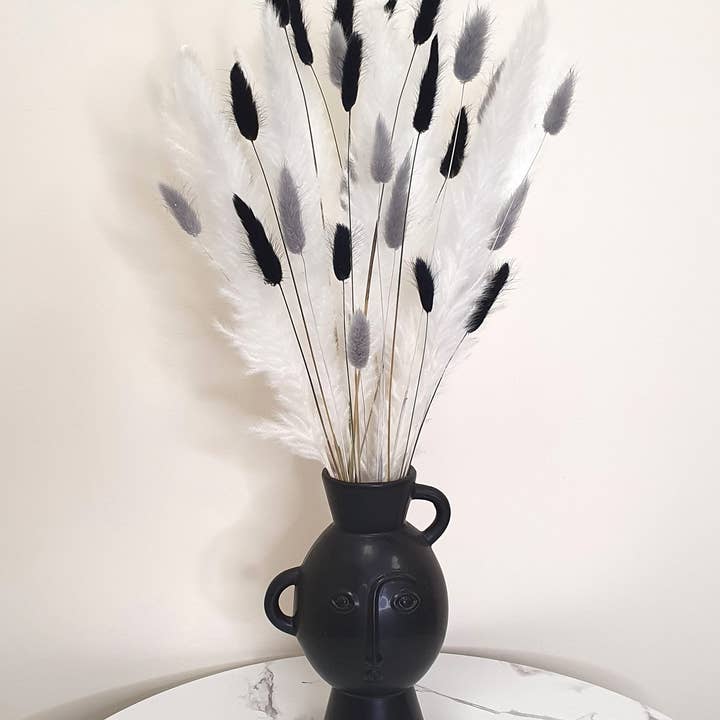 Opal Lily - Wholesale Dried/Pressed Flowers - Pampas Grass & Bunny Tails Bundle - White, Black & Grey
