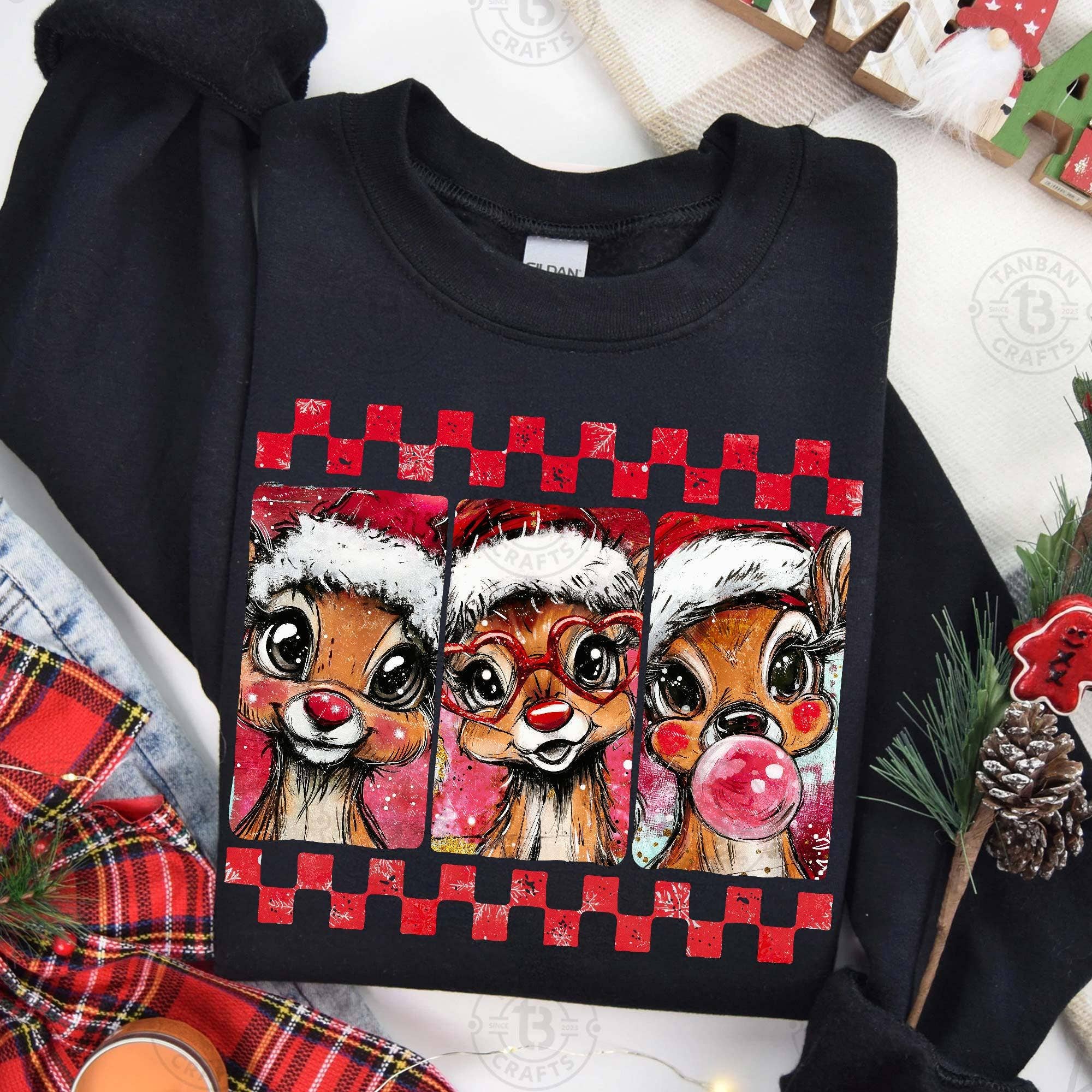 DLT Ecommerce - Wholesale T-Shirt (Graphic) - Women's - Christmas Reindeer Brushstrokes Tee, Christmas Movie Sweater2