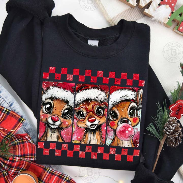 DLT Ecommerce - Wholesale T-Shirt (Graphic) - Women's - Christmas Reindeer Brushstrokes Tee, Christmas Movie Sweater2