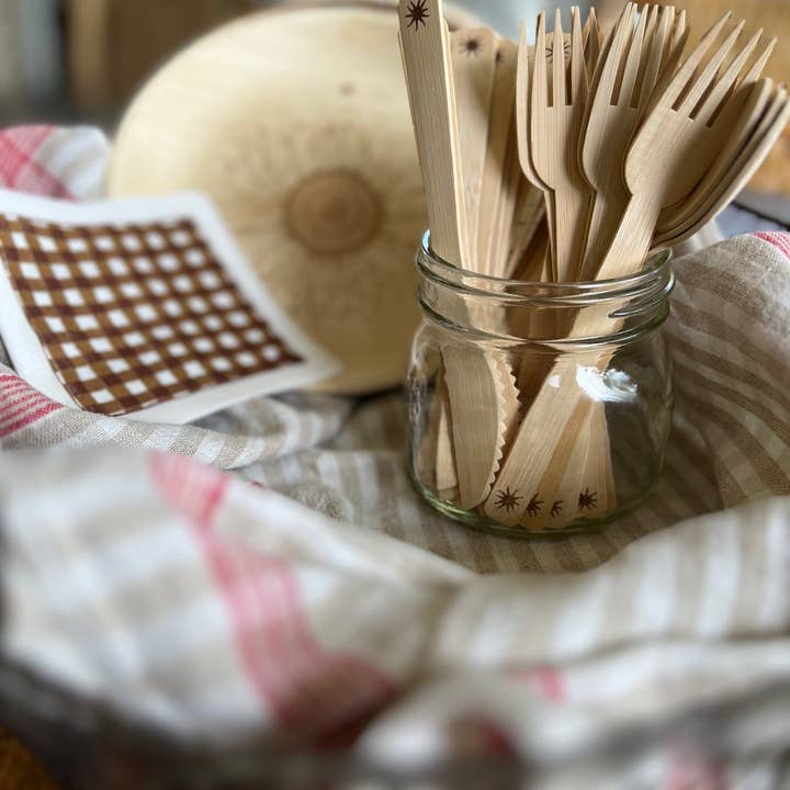 maaterra - Wholesale Assorted Cutlery Set - Compostable Bamboo Cutlery Set | 8 Forks, 8 Knives, 8 Spoons5