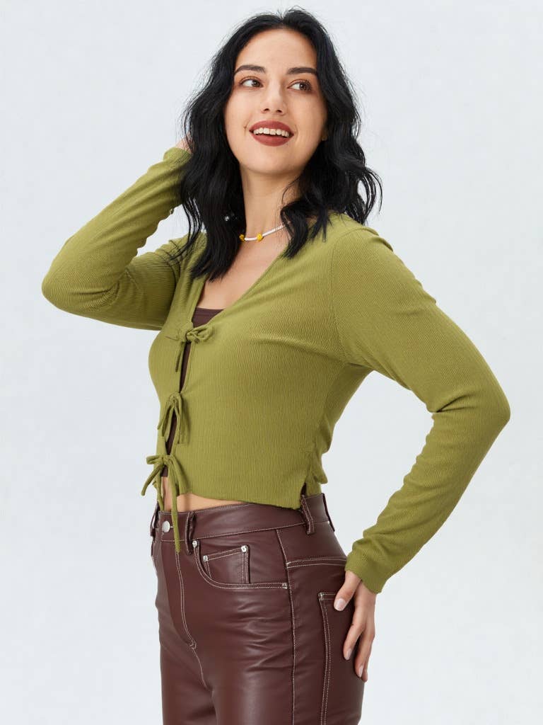 VERY J - Wholesale Knit Top - Women's - VT15148-3-Strap Tie V Neck Crop Top2